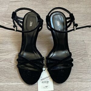 Zara black velvet heels